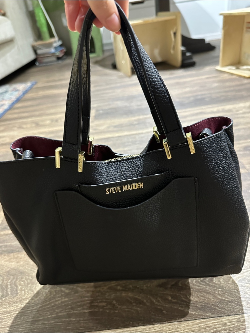 Steve Madden Black Leather Bag with Removable Interior Bag